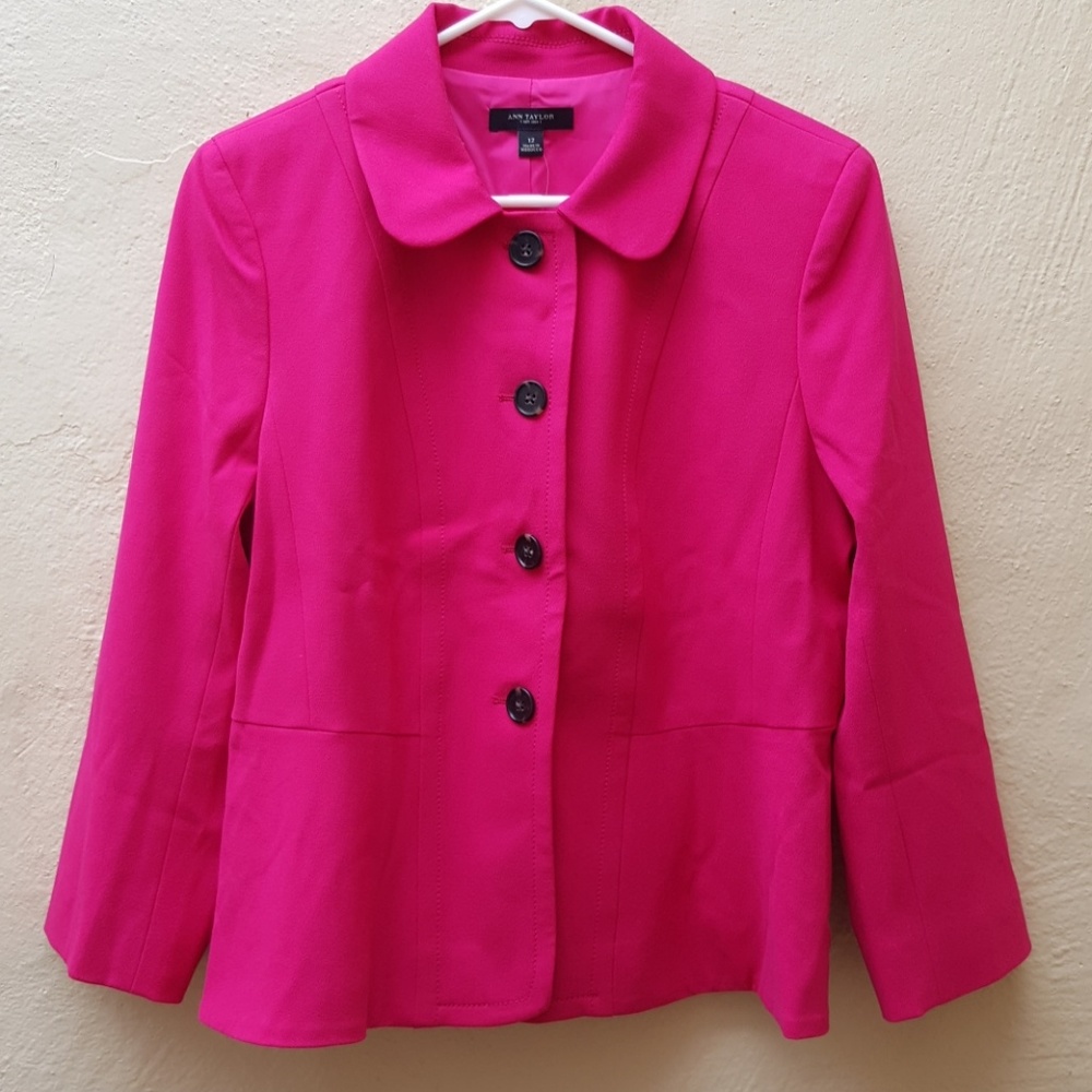Ann Taylor Pink Magenta Peplum Jacket Suit Blazer 4 - Picture 3 of 4